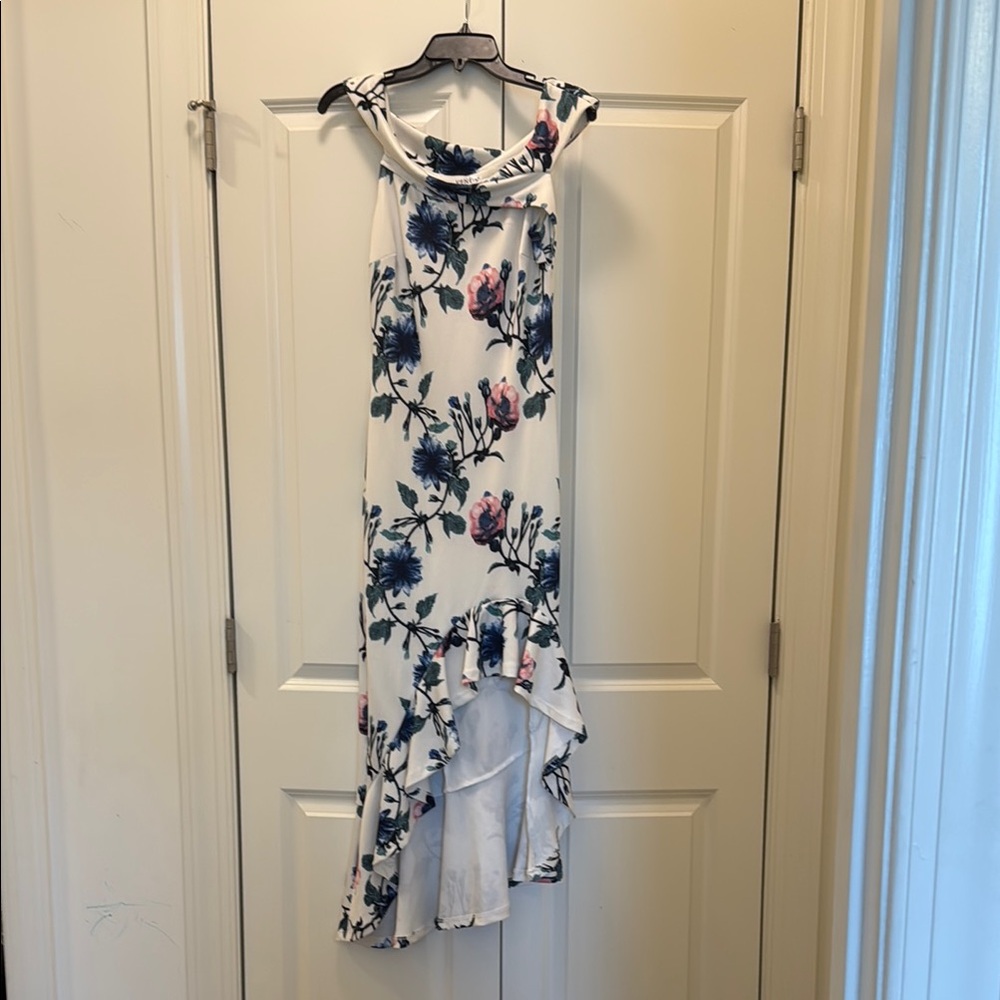 Floral White and Blue Dress